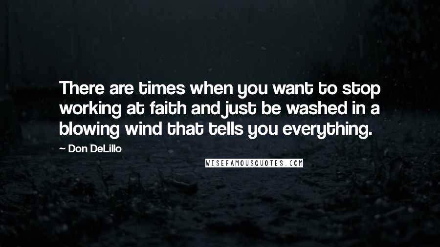 Don DeLillo Quotes: There are times when you want to stop working at faith and just be washed in a blowing wind that tells you everything.