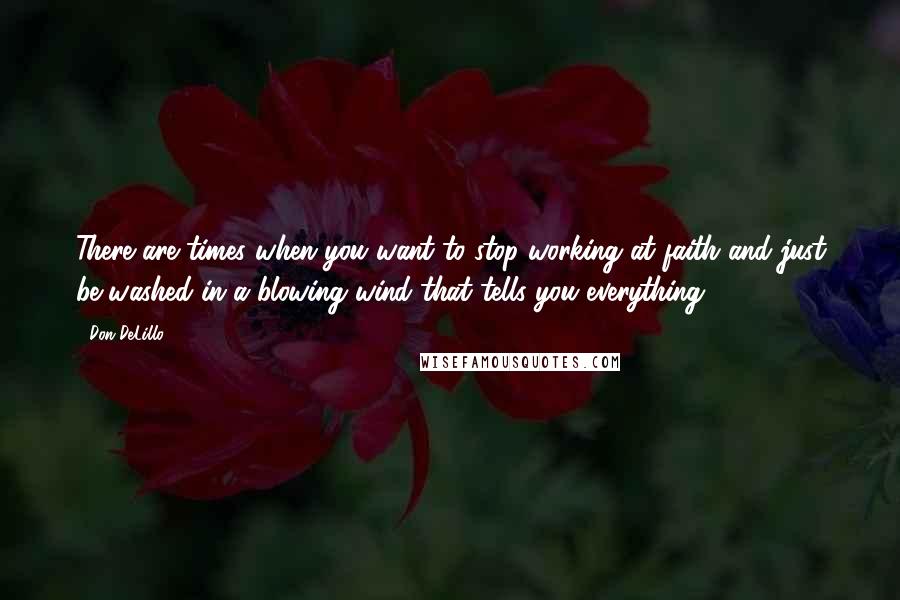 Don DeLillo Quotes: There are times when you want to stop working at faith and just be washed in a blowing wind that tells you everything.