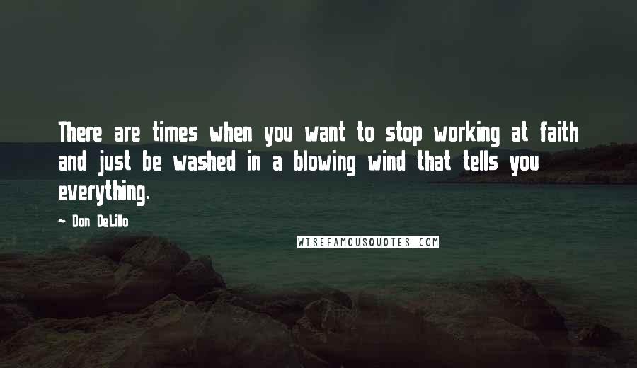 Don DeLillo Quotes: There are times when you want to stop working at faith and just be washed in a blowing wind that tells you everything.