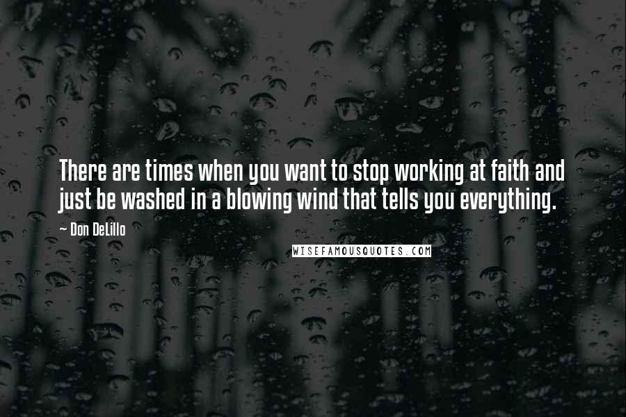 Don DeLillo Quotes: There are times when you want to stop working at faith and just be washed in a blowing wind that tells you everything.