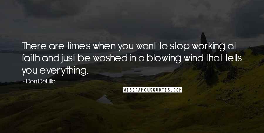 Don DeLillo Quotes: There are times when you want to stop working at faith and just be washed in a blowing wind that tells you everything.