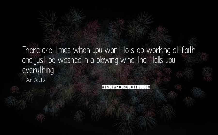 Don DeLillo Quotes: There are times when you want to stop working at faith and just be washed in a blowing wind that tells you everything.