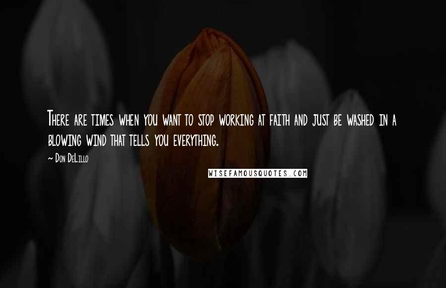 Don DeLillo Quotes: There are times when you want to stop working at faith and just be washed in a blowing wind that tells you everything.