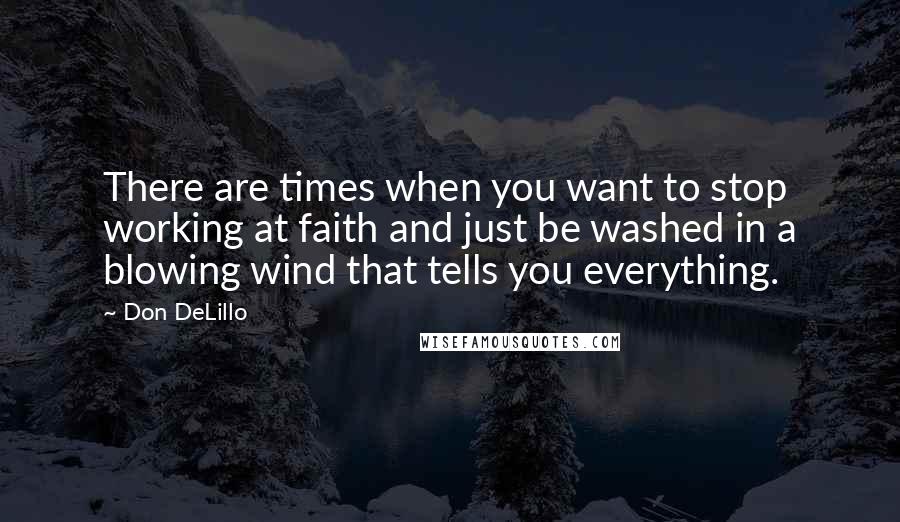 Don DeLillo Quotes: There are times when you want to stop working at faith and just be washed in a blowing wind that tells you everything.