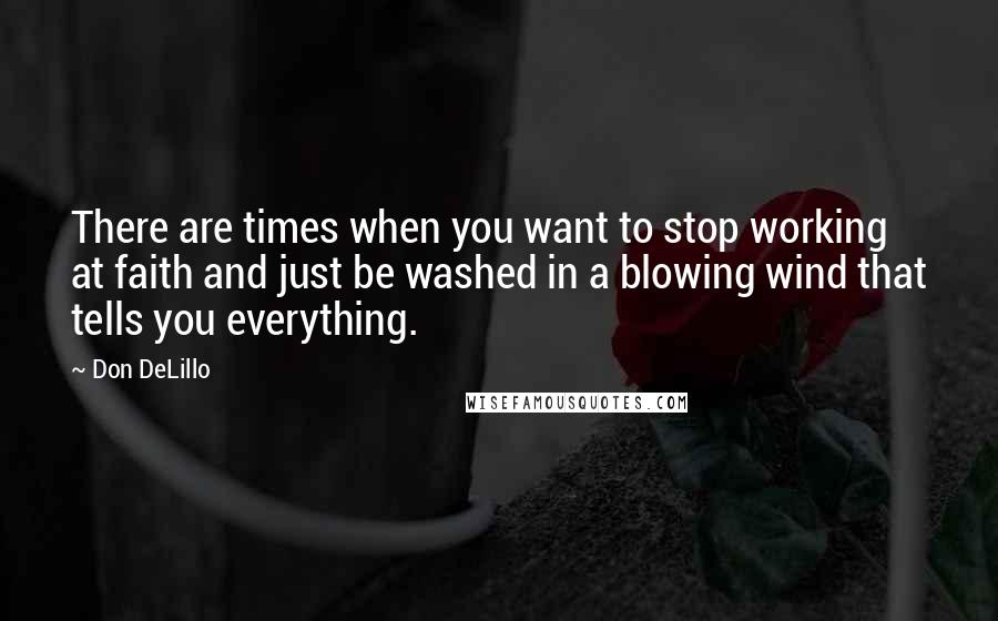 Don DeLillo Quotes: There are times when you want to stop working at faith and just be washed in a blowing wind that tells you everything.