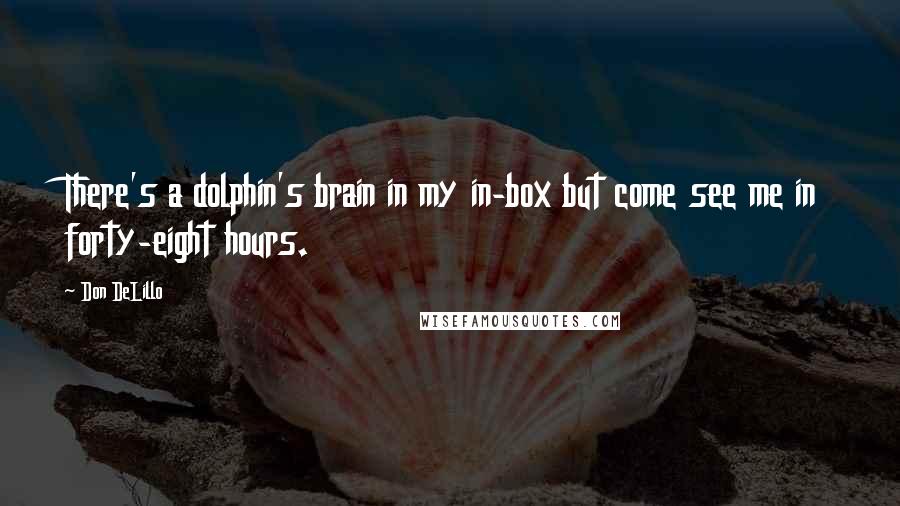 Don DeLillo Quotes: There's a dolphin's brain in my in-box but come see me in forty-eight hours.