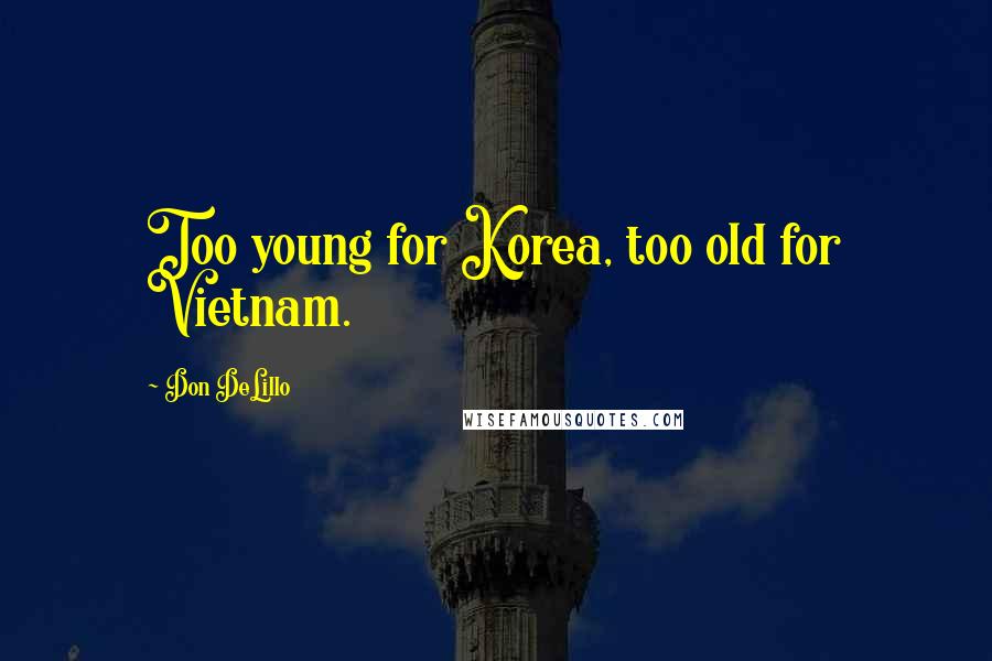 Don DeLillo Quotes: Too young for Korea, too old for Vietnam.