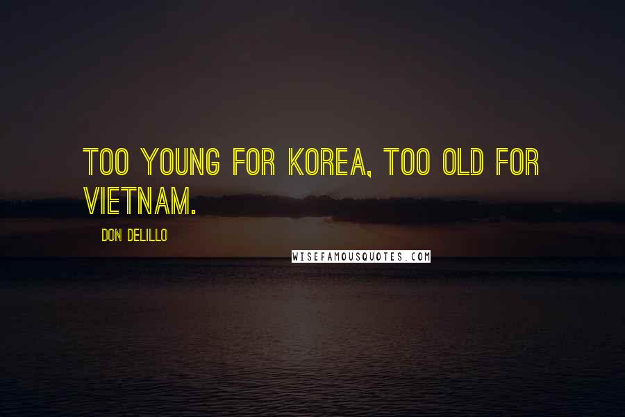 Don DeLillo Quotes: Too young for Korea, too old for Vietnam.