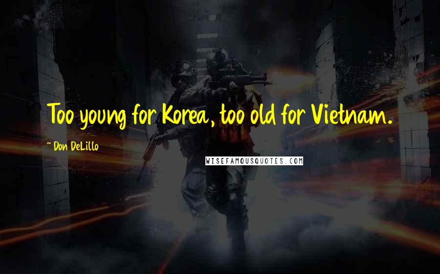 Don DeLillo Quotes: Too young for Korea, too old for Vietnam.