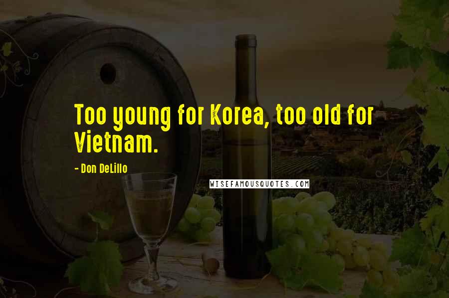 Don DeLillo Quotes: Too young for Korea, too old for Vietnam.