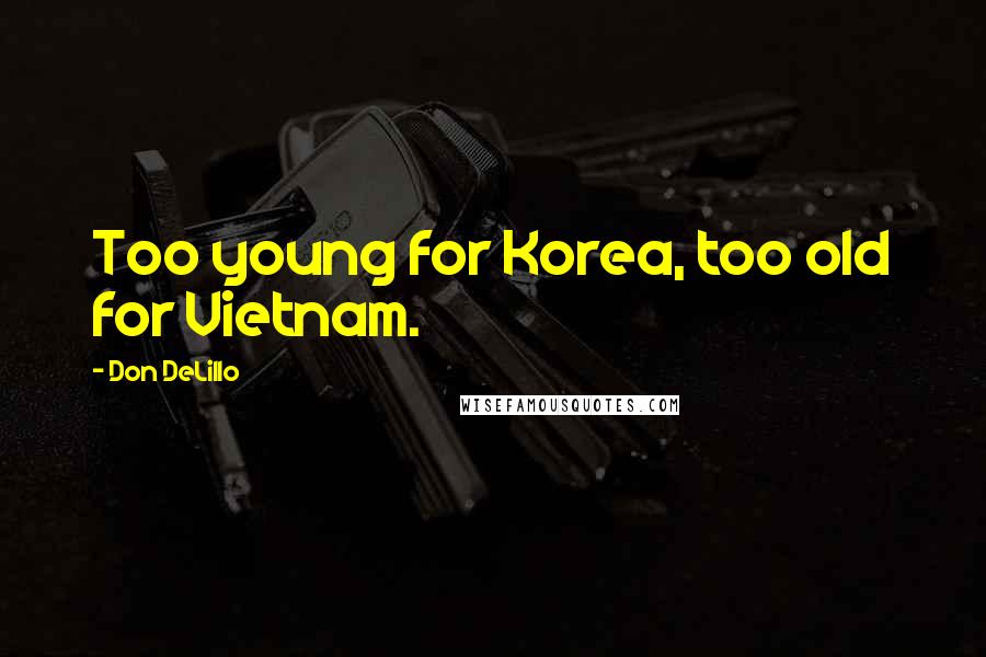 Don DeLillo Quotes: Too young for Korea, too old for Vietnam.