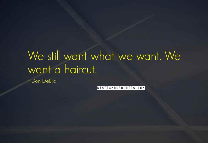 Don DeLillo Quotes: We still want what we want. We want a haircut.
