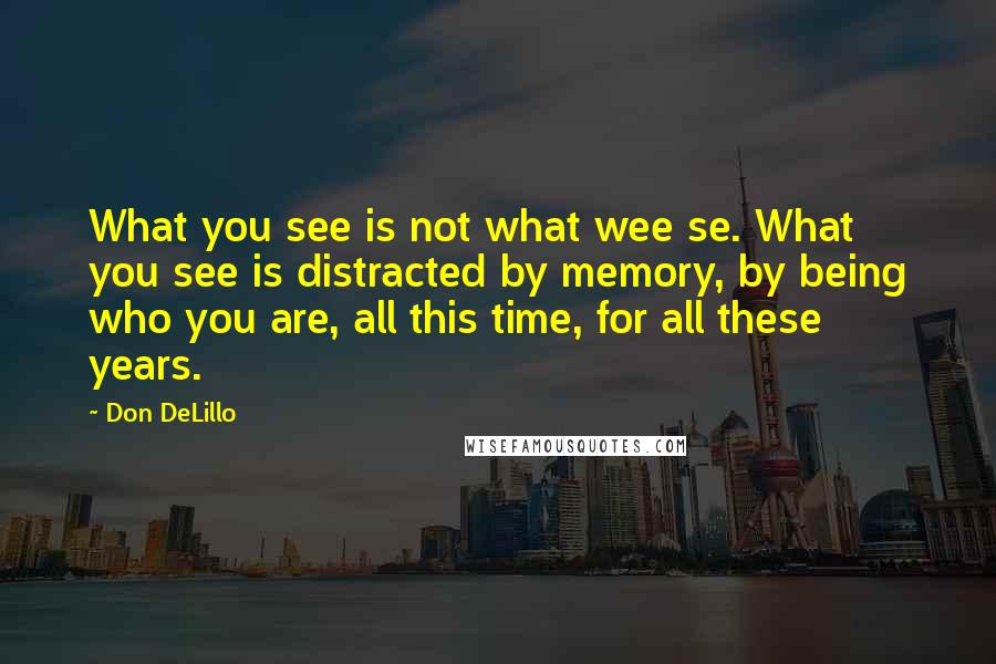 Don DeLillo Quotes: What you see is not what wee se. What you see is distracted by memory, by being who you are, all this time, for all these years.
