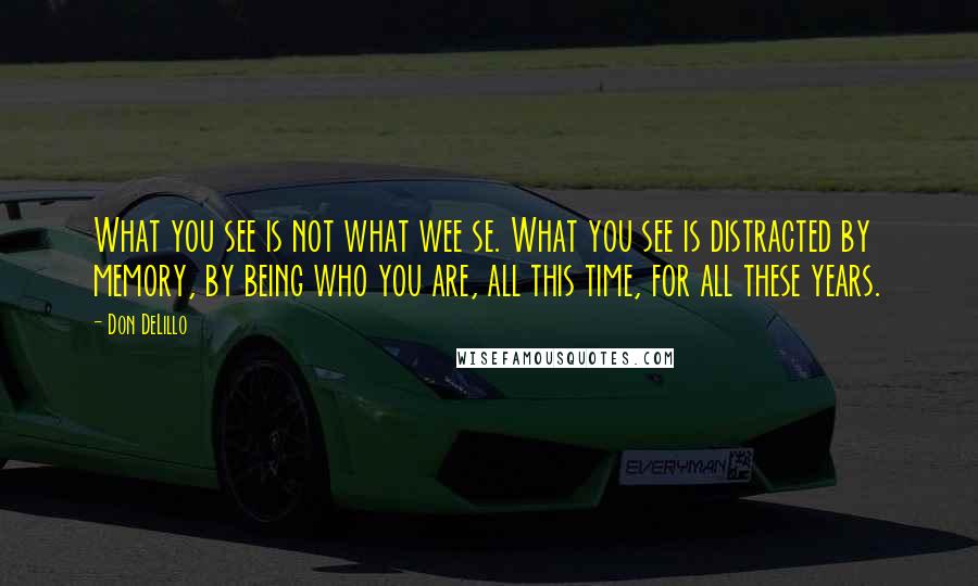 Don DeLillo Quotes: What you see is not what wee se. What you see is distracted by memory, by being who you are, all this time, for all these years.