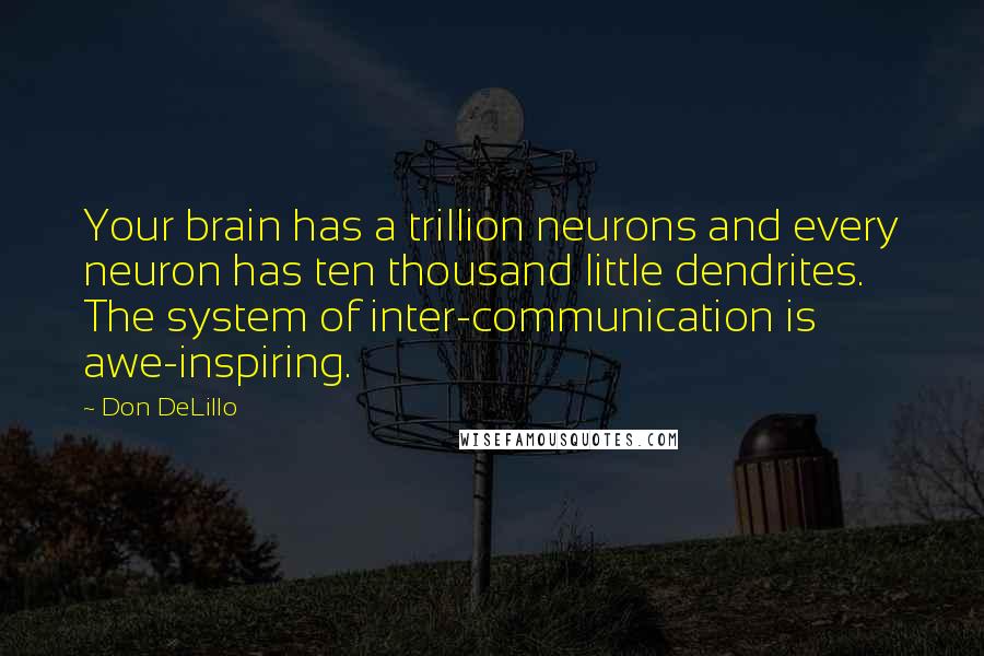 Don DeLillo Quotes: Your brain has a trillion neurons and every neuron has ten thousand little dendrites. The system of inter-communication is awe-inspiring.