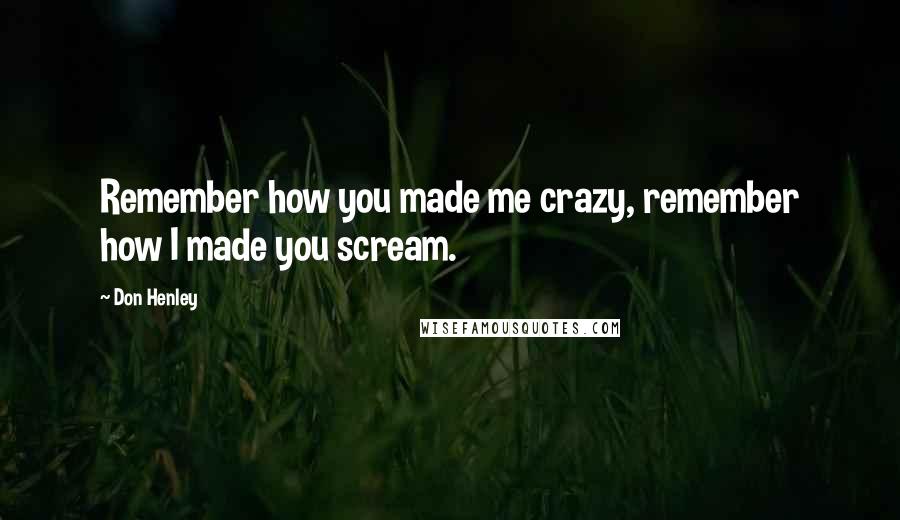 Don Henley Quotes: Remember how you made me crazy, remember how I made you scream.