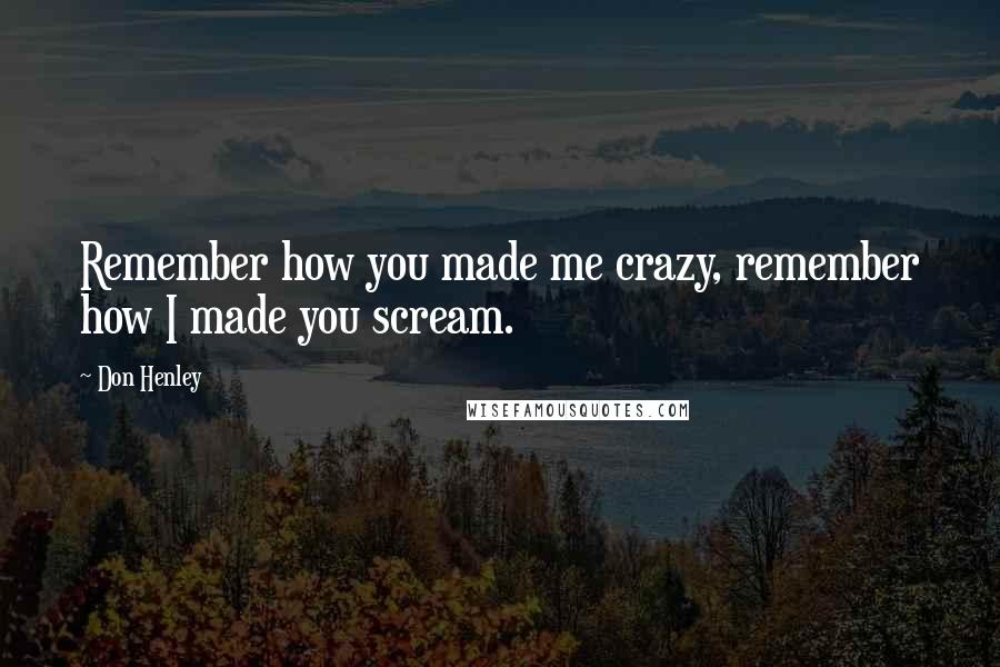 Don Henley Quotes: Remember how you made me crazy, remember how I made you scream.