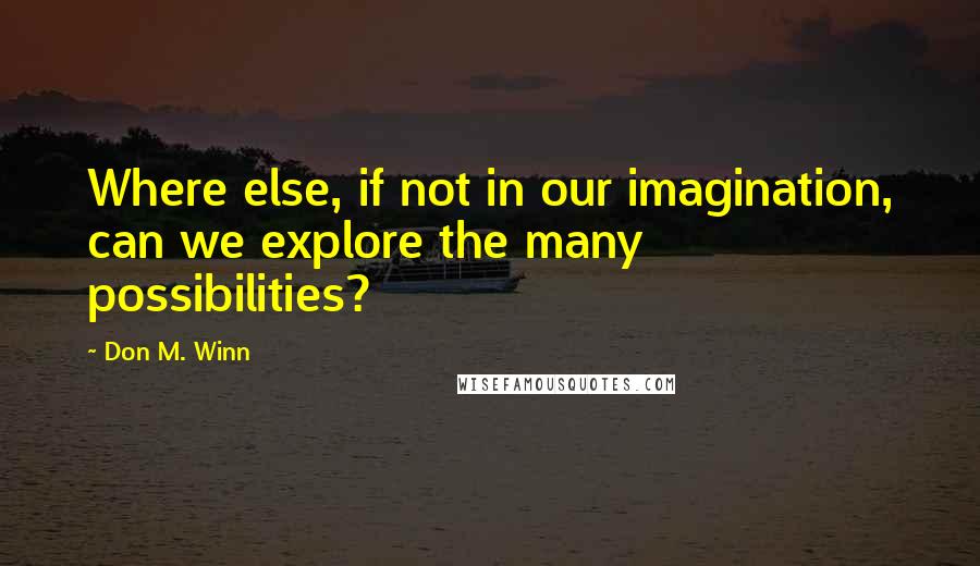 Don M. Winn Quotes: Where else, if not in our imagination, can we explore the many possibilities?
