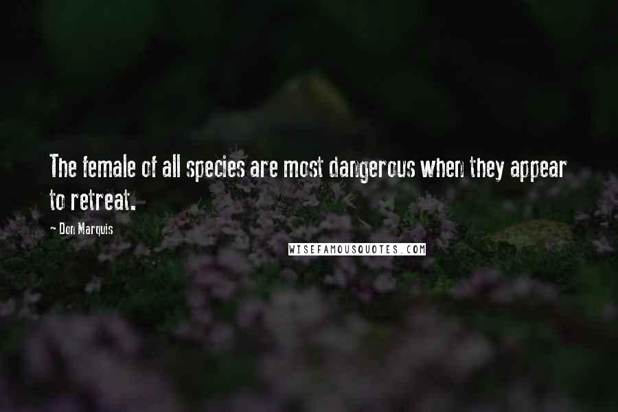 Don Marquis Quotes: The female of all species are most dangerous when they appear to retreat.