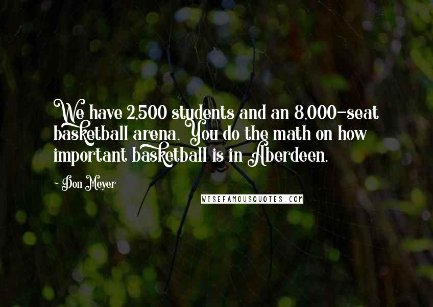 Don Meyer Quotes: We have 2,500 students and an 8,000-seat basketball arena. You do the math on how important basketball is in Aberdeen.