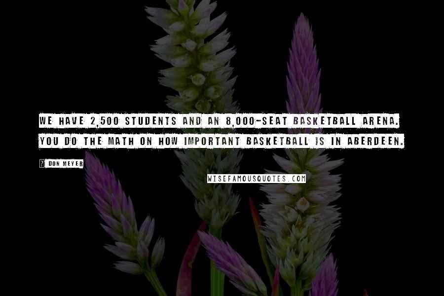 Don Meyer Quotes: We have 2,500 students and an 8,000-seat basketball arena. You do the math on how important basketball is in Aberdeen.