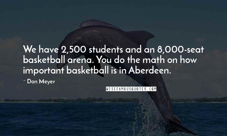 Don Meyer Quotes: We have 2,500 students and an 8,000-seat basketball arena. You do the math on how important basketball is in Aberdeen.