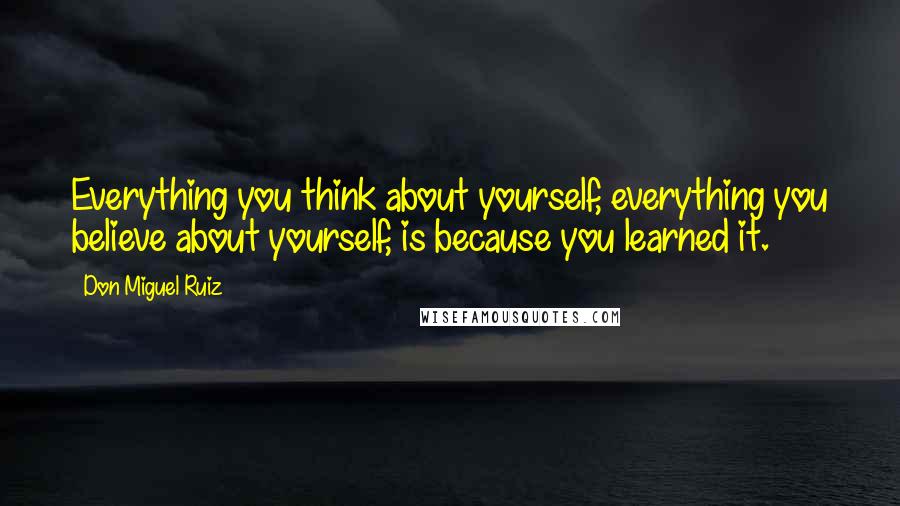 Don Miguel Ruiz Quotes: Everything you think about yourself, everything you believe about yourself, is because you learned it.