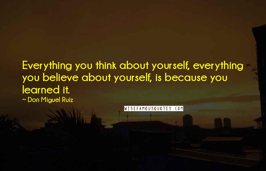 Don Miguel Ruiz Quotes: Everything you think about yourself, everything you believe about yourself, is because you learned it.