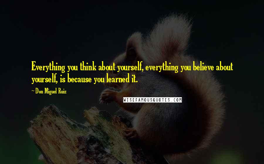 Don Miguel Ruiz Quotes: Everything you think about yourself, everything you believe about yourself, is because you learned it.