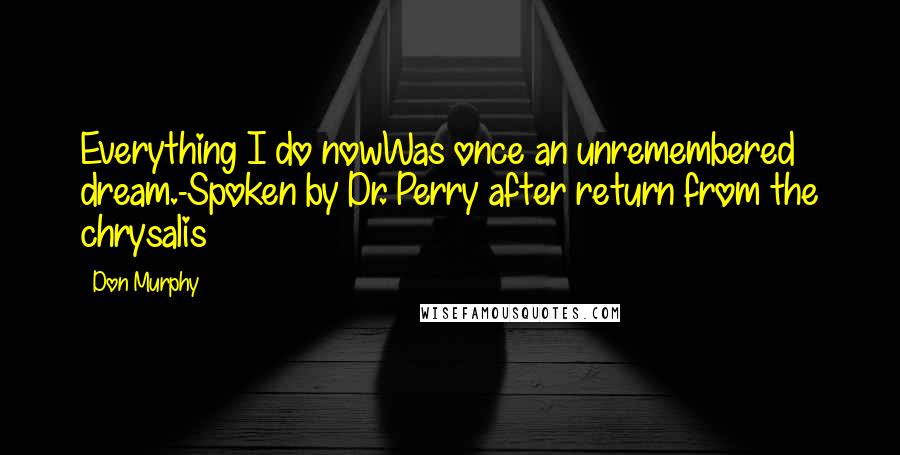 Don Murphy Quotes: Everything I do nowWas once an unremembered dream.-Spoken by Dr. Perry after return from the chrysalis