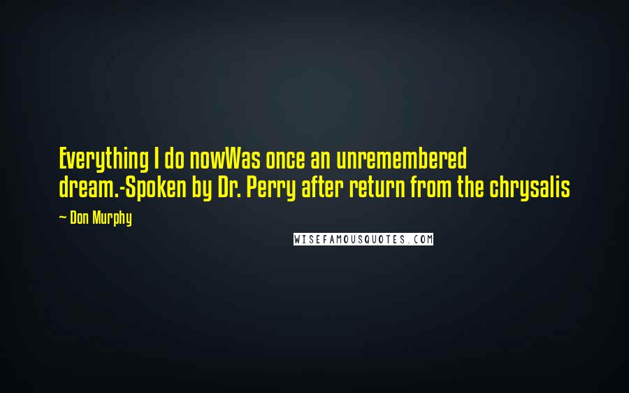 Don Murphy Quotes: Everything I do nowWas once an unremembered dream.-Spoken by Dr. Perry after return from the chrysalis
