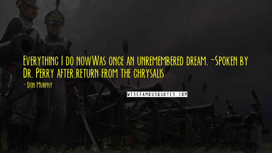 Don Murphy Quotes: Everything I do nowWas once an unremembered dream.-Spoken by Dr. Perry after return from the chrysalis