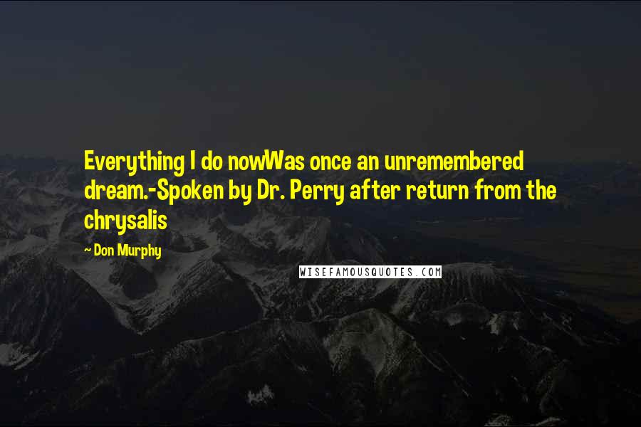Don Murphy Quotes: Everything I do nowWas once an unremembered dream.-Spoken by Dr. Perry after return from the chrysalis
