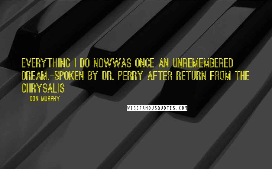 Don Murphy Quotes: Everything I do nowWas once an unremembered dream.-Spoken by Dr. Perry after return from the chrysalis