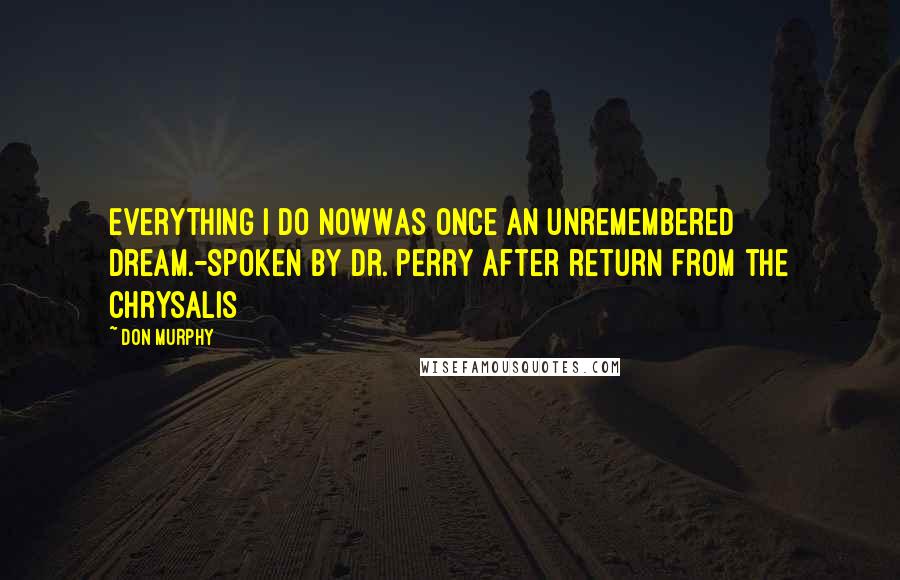 Don Murphy Quotes: Everything I do nowWas once an unremembered dream.-Spoken by Dr. Perry after return from the chrysalis