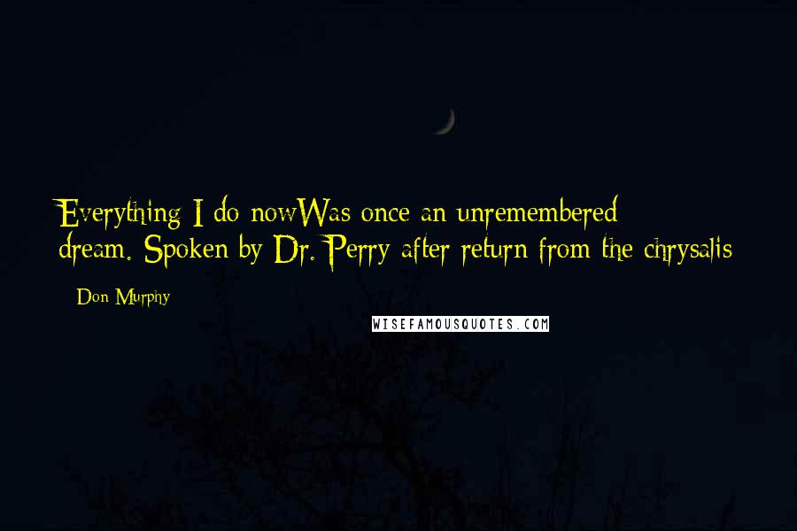 Don Murphy Quotes: Everything I do nowWas once an unremembered dream.-Spoken by Dr. Perry after return from the chrysalis