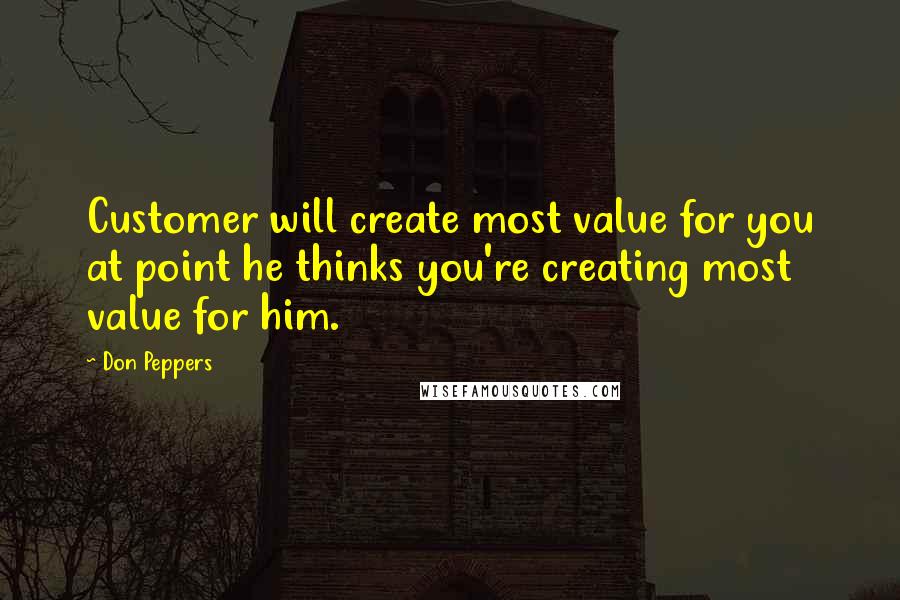 Don Peppers Quotes: Customer will create most value for you at point he thinks you're creating most value for him.