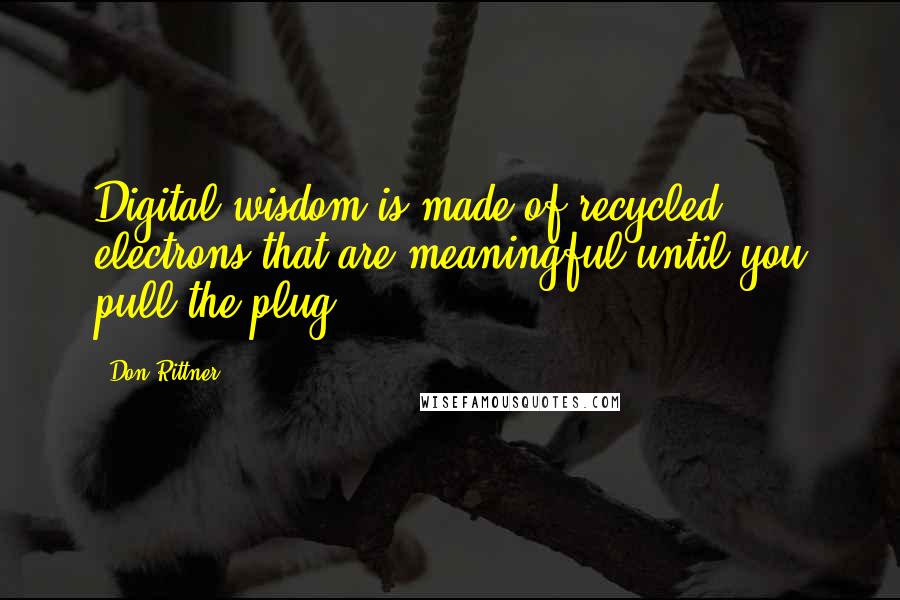 Don Rittner Quotes: Digital wisdom is made of recycled electrons that are meaningful until you pull the plug.