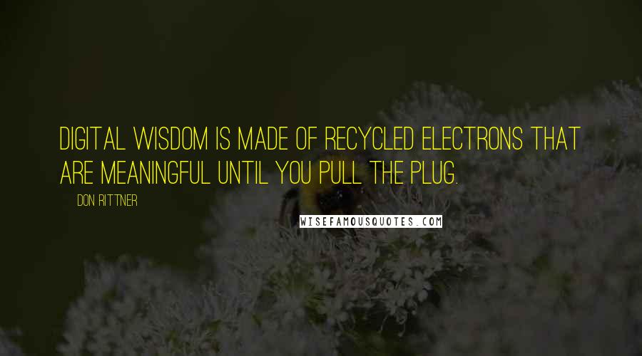 Don Rittner Quotes: Digital wisdom is made of recycled electrons that are meaningful until you pull the plug.