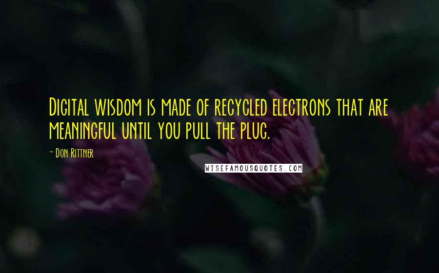 Don Rittner Quotes: Digital wisdom is made of recycled electrons that are meaningful until you pull the plug.
