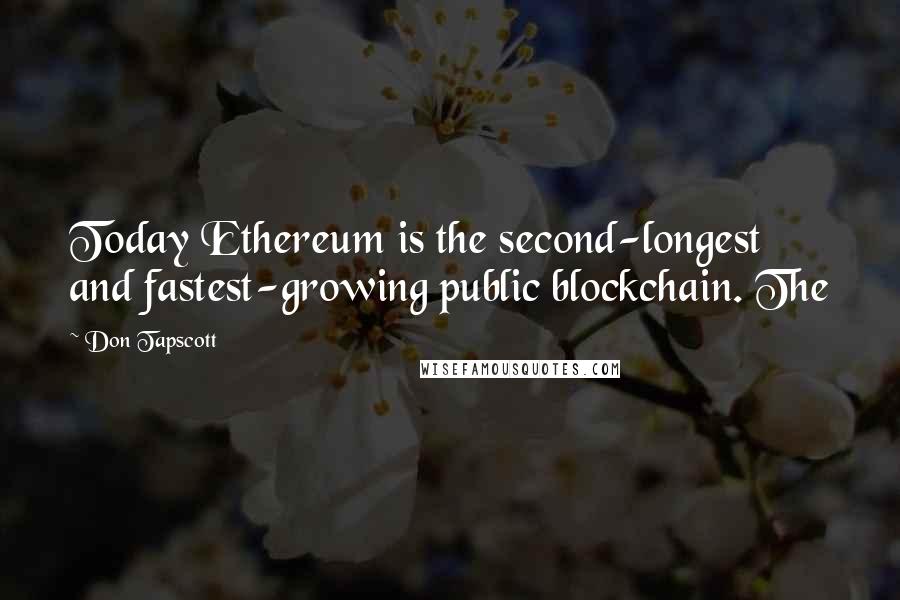 Don Tapscott Quotes: Today Ethereum is the second-longest and fastest-growing public blockchain. The