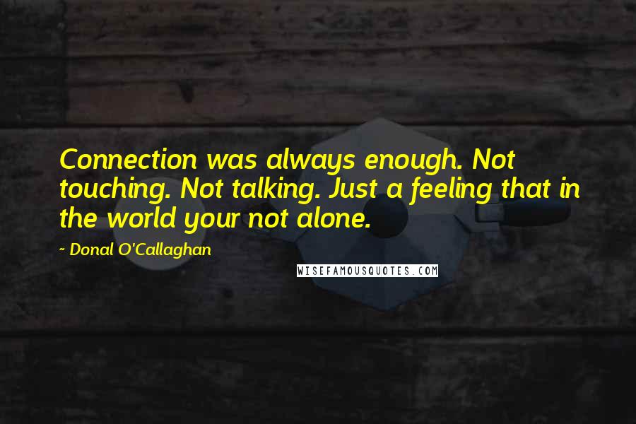 Donal O'Callaghan Quotes: Connection was always enough. Not touching. Not talking. Just a feeling that in the world your not alone.