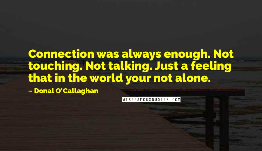 Donal O'Callaghan Quotes: Connection was always enough. Not touching. Not talking. Just a feeling that in the world your not alone.