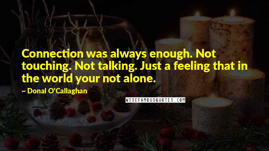 Donal O'Callaghan Quotes: Connection was always enough. Not touching. Not talking. Just a feeling that in the world your not alone.