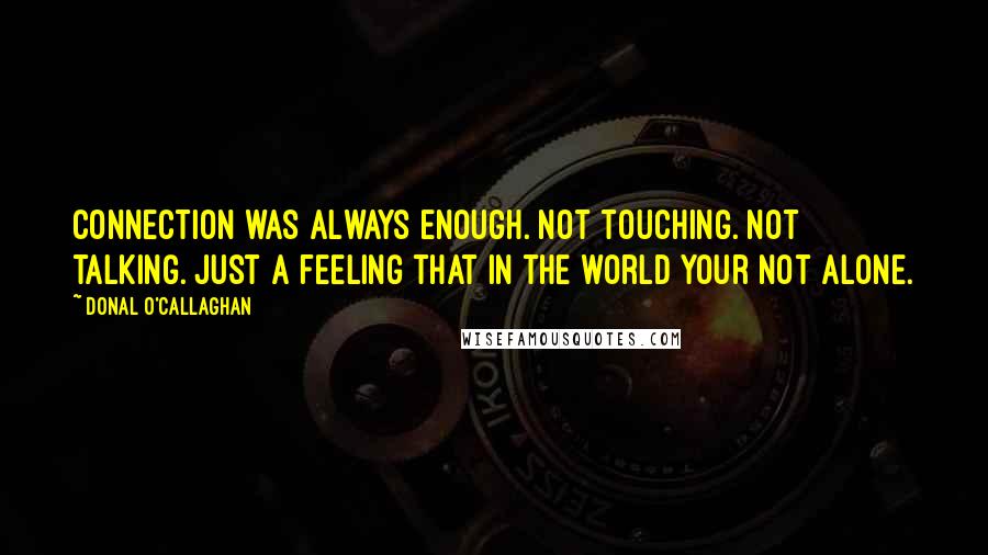 Donal O'Callaghan Quotes: Connection was always enough. Not touching. Not talking. Just a feeling that in the world your not alone.