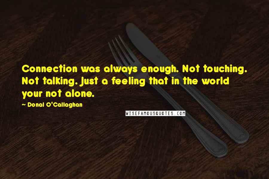 Donal O'Callaghan Quotes: Connection was always enough. Not touching. Not talking. Just a feeling that in the world your not alone.