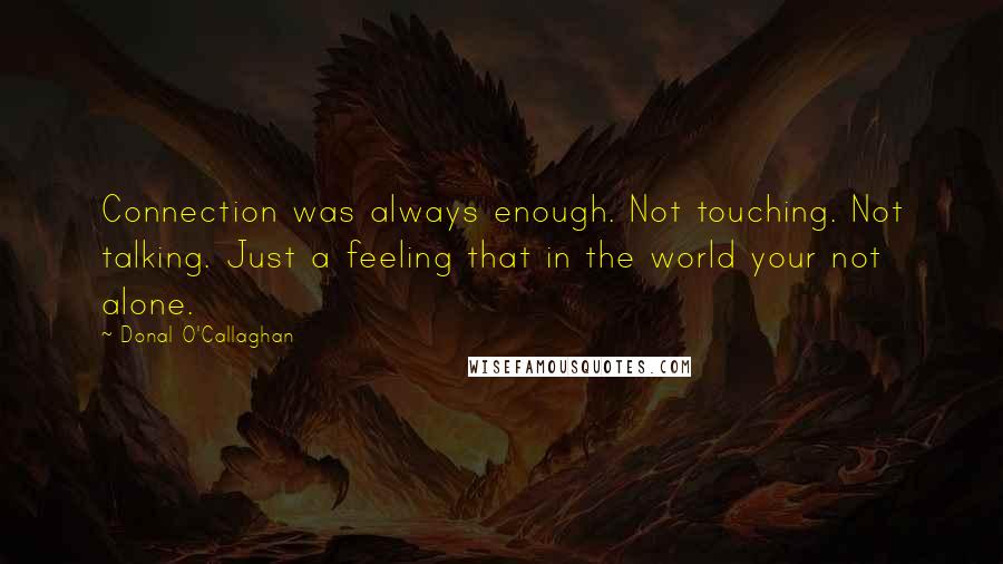 Donal O'Callaghan Quotes: Connection was always enough. Not touching. Not talking. Just a feeling that in the world your not alone.