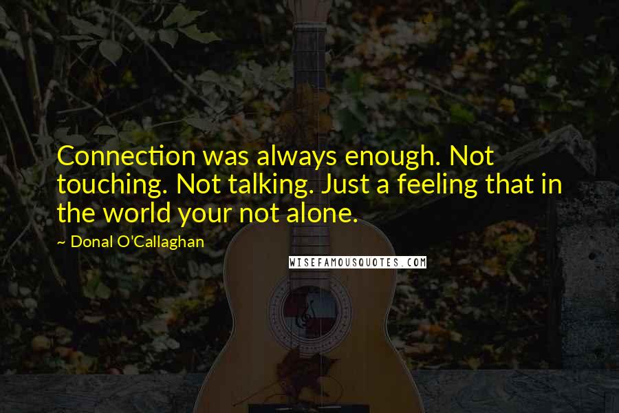 Donal O'Callaghan Quotes: Connection was always enough. Not touching. Not talking. Just a feeling that in the world your not alone.