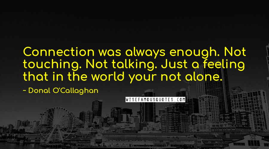 Donal O'Callaghan Quotes: Connection was always enough. Not touching. Not talking. Just a feeling that in the world your not alone.