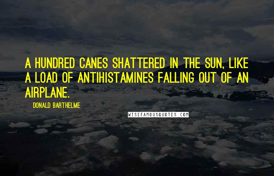Donald Barthelme Quotes: A hundred canes shattered in the sun, like a load of antihistamines falling out of an airplane.